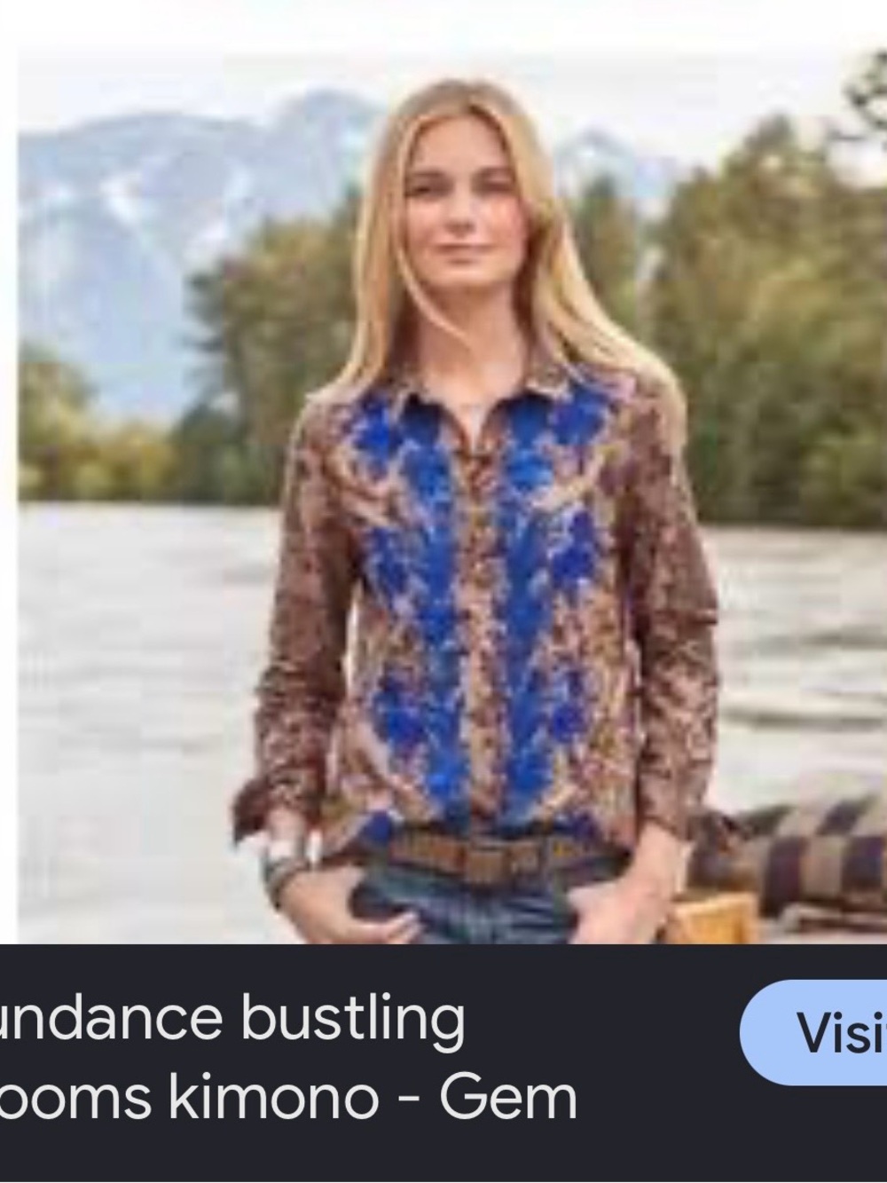 Sundance Brown Button-Down Shirt with Blue Floral Panel boho western